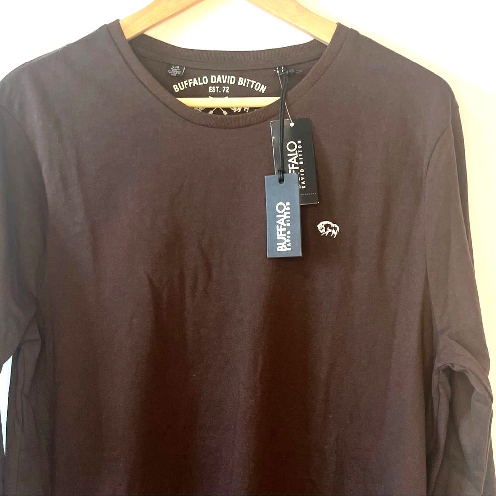 NWT Buffalo David Bitton Crew Neck Brown Long Sleeve T-Shirt Men's - Size L